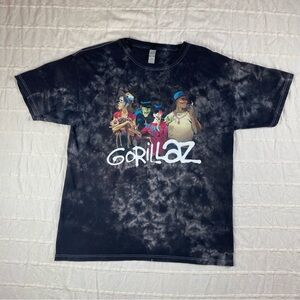 Vintage Gorillaz Tie-Dye T-Shirt Men's Large Cartoon Band Black Skull Print